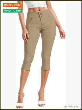 High Rise Skinny Capri Jeans with Stretch, 5 Pockets, Button Front
